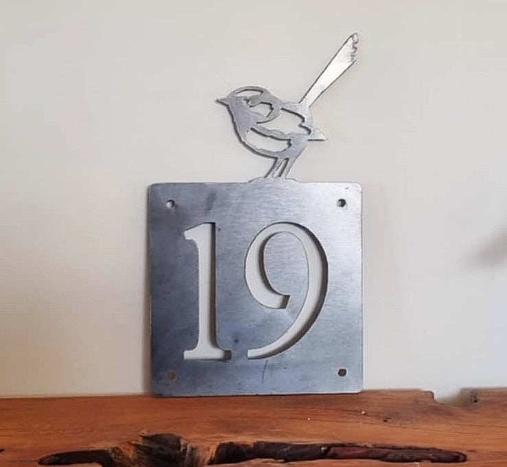 Corten Fairy Wren House Number Sign